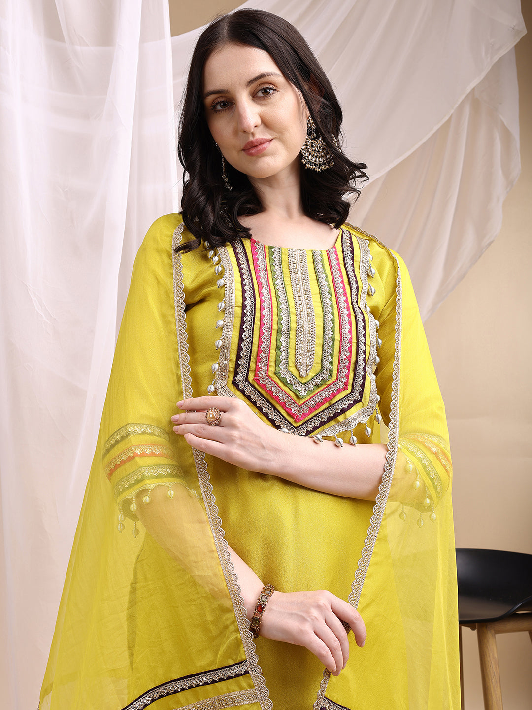 Hand Embroidered Kurta with Pant & Dupatta