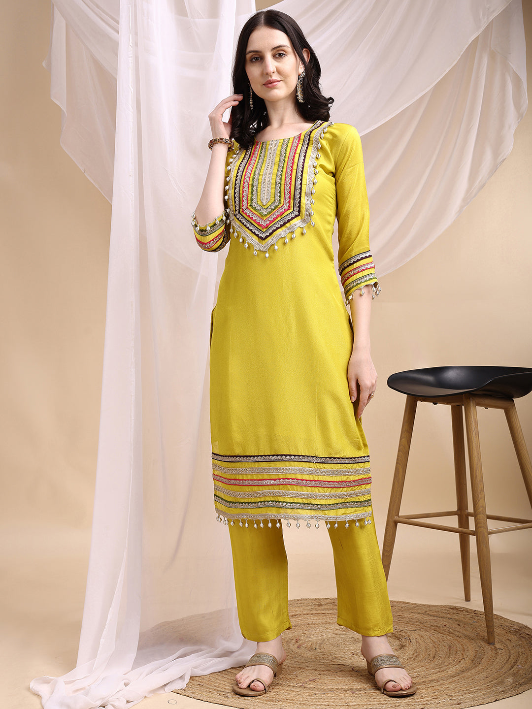 Hand Embroidered Kurta with Pant & Dupatta