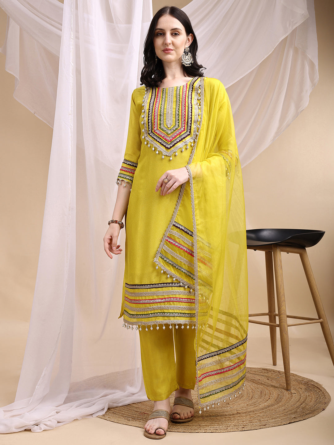 Hand Embroidered Kurta with Pant & Dupatta