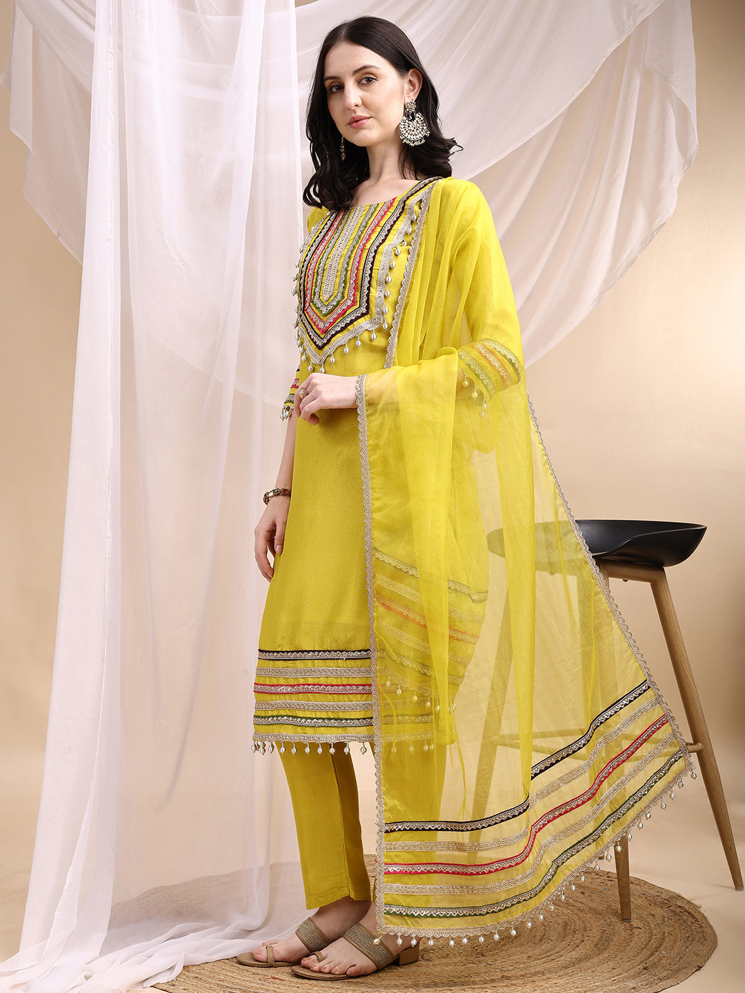 Hand Embroidered Kurta with Pant & Dupatta