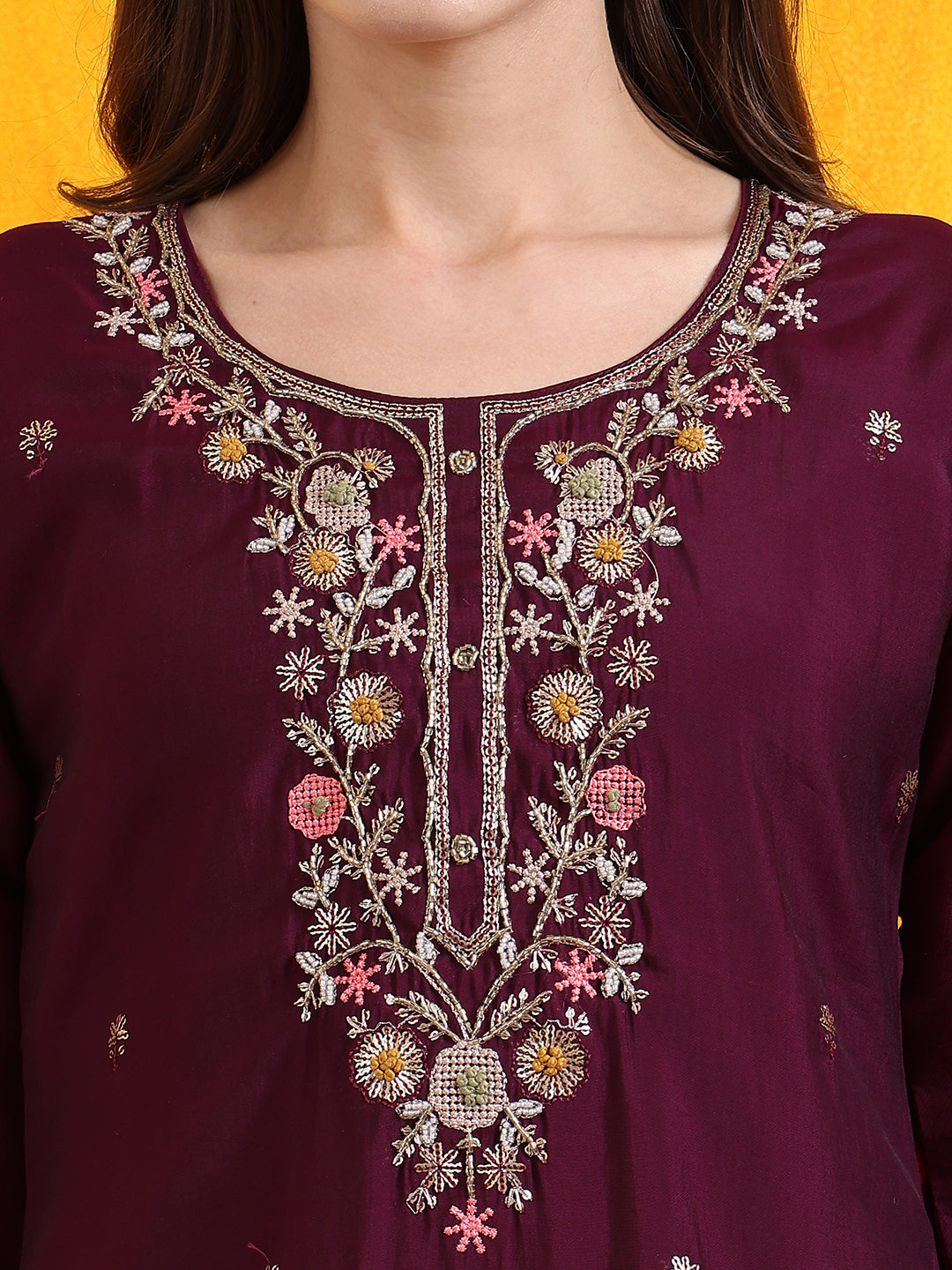 Hand Embroidered Kurta with Pant & Embroidered Organza  Dupatta