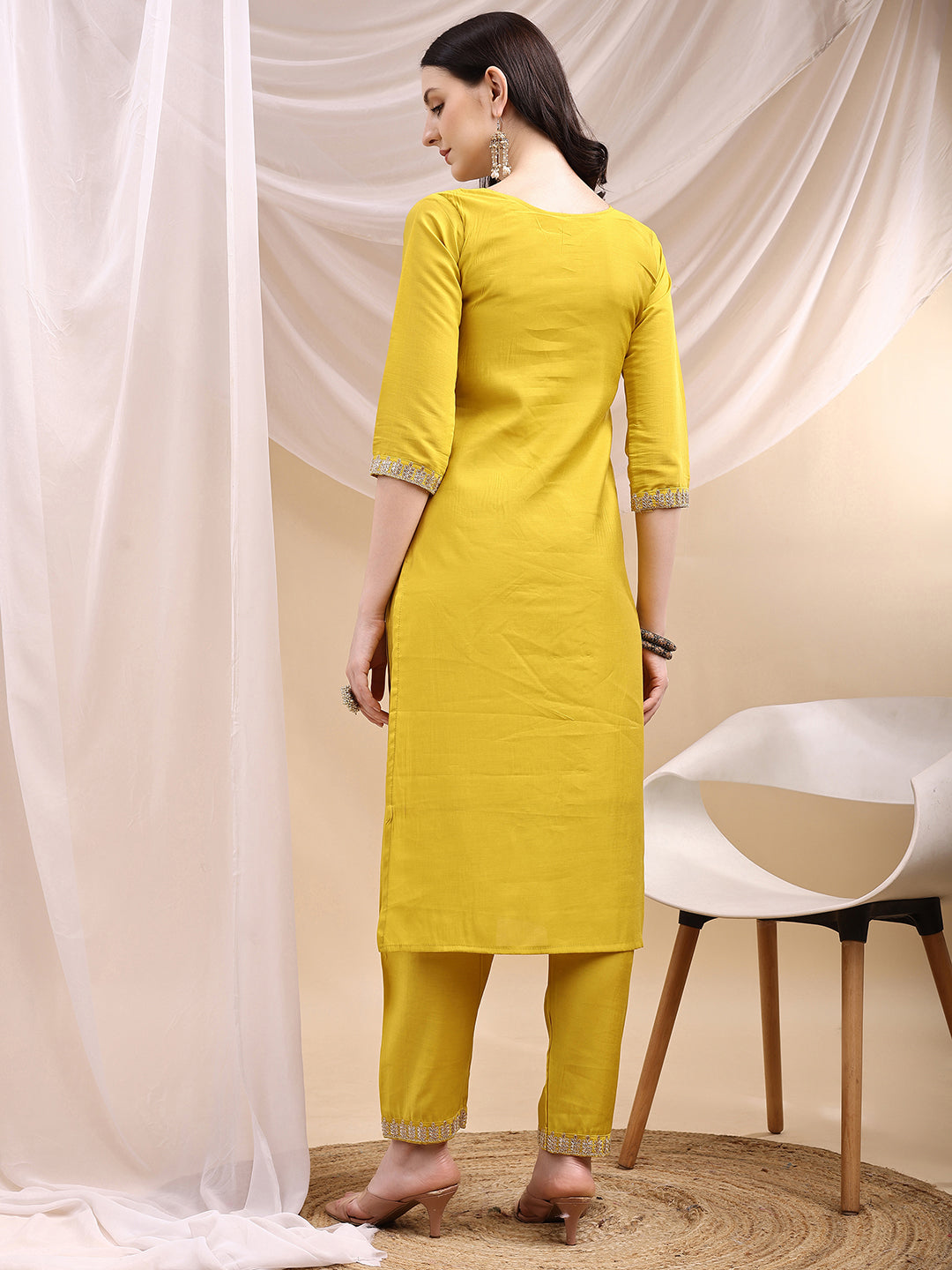 Sequined Embroidered Kurta with Pant & Printed Dupatta