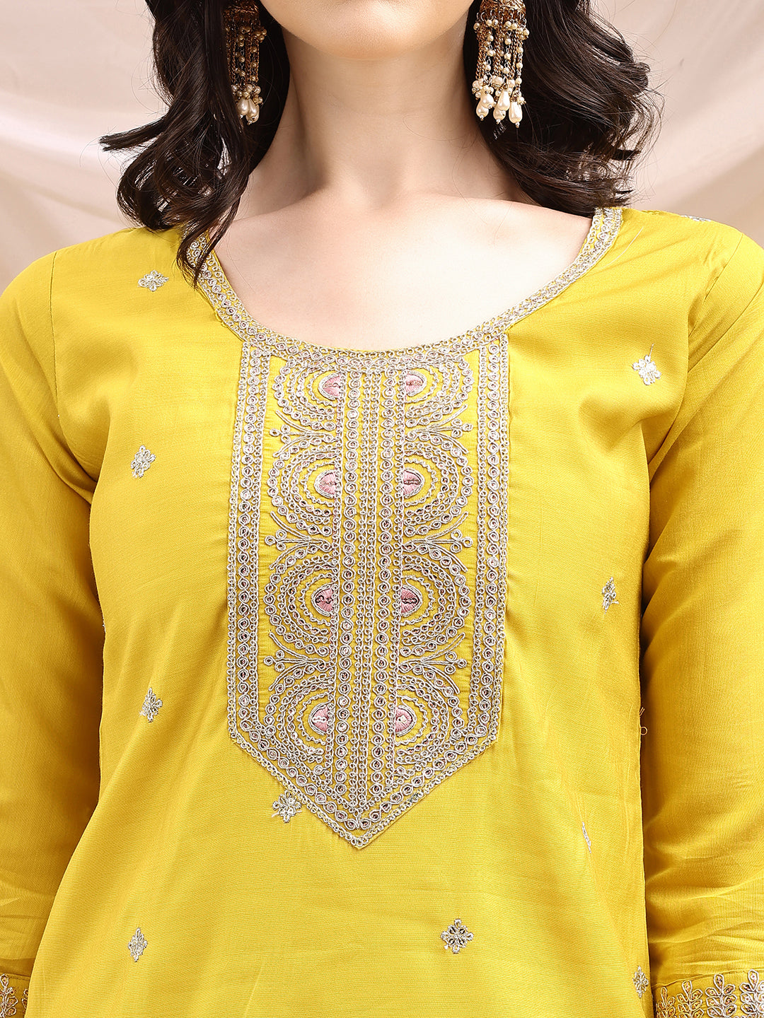 Sequined Embroidered Kurta with Pant & Printed Dupatta
