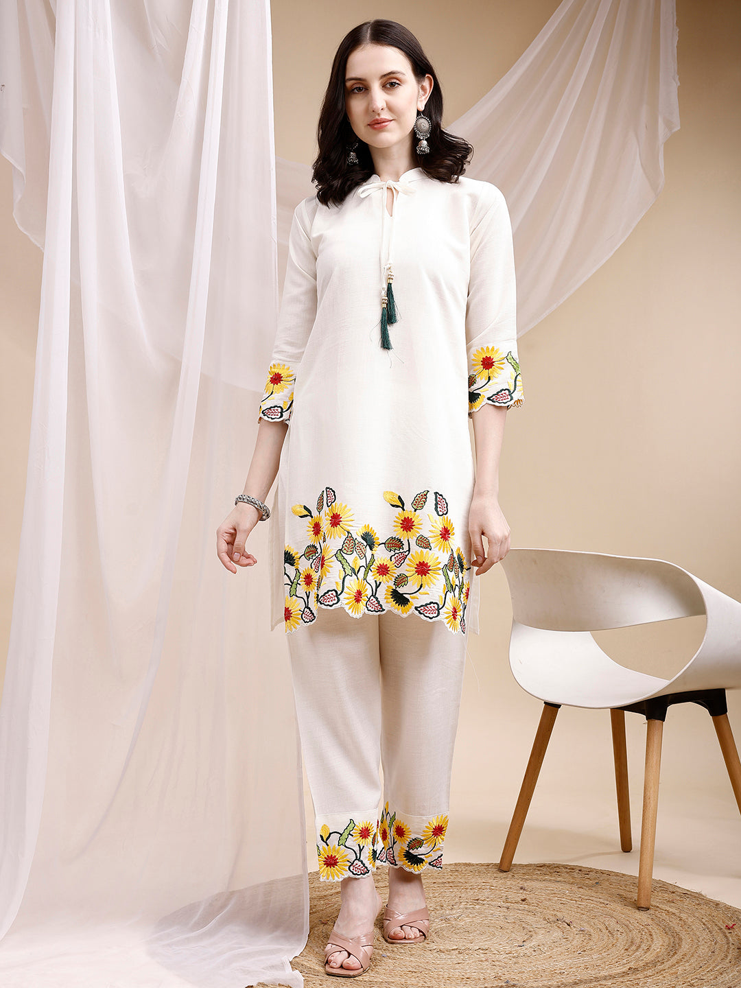 Two-piece embroidered ethnic co-ord set