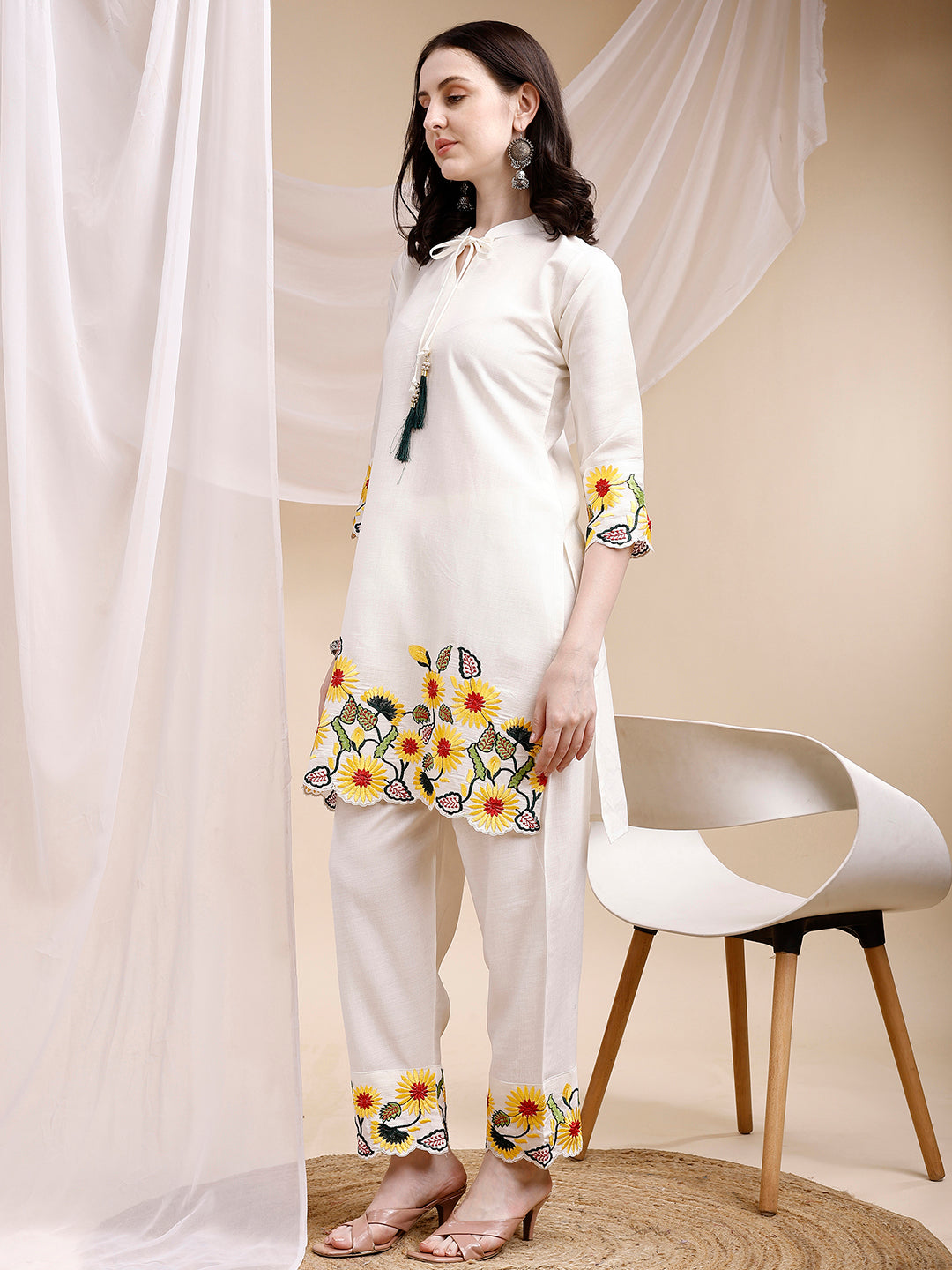 Two-piece embroidered ethnic co-ord set