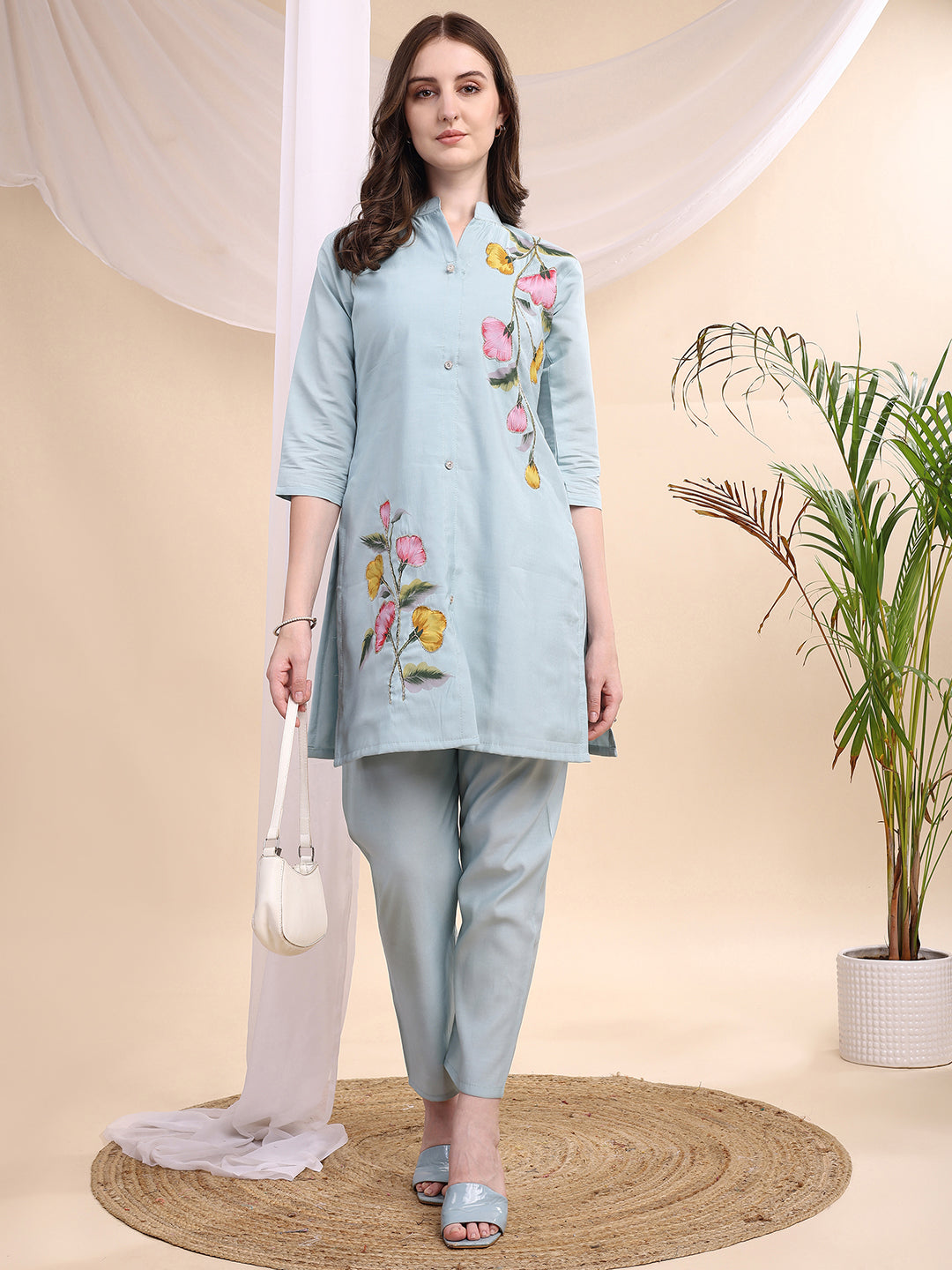 Floral Painted & Beads Embroidered Co-ords