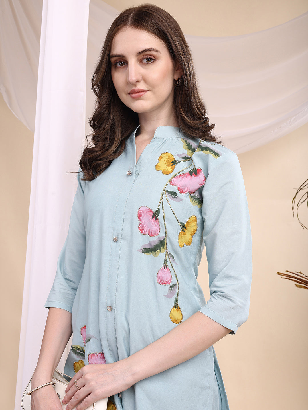 Floral Painted & Beads Embroidered Co-ords