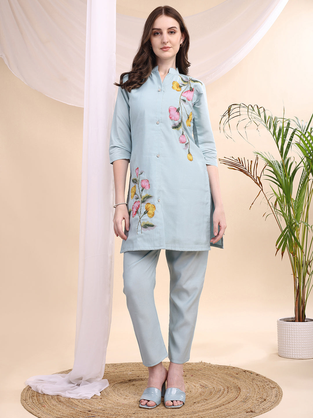 Floral Painted & Beads Embroidered Co-ords