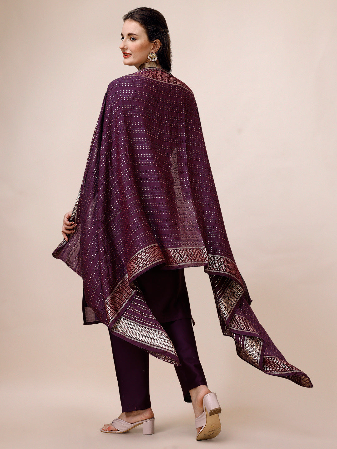 Hand Embroidered Chanderi Kurta with pant & dupatta