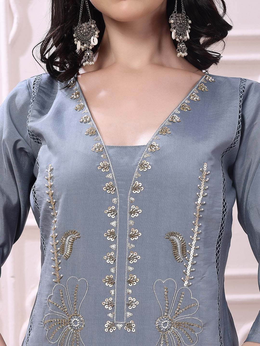 Heavy Hand embroidered Kurta with Pant & Dupatta