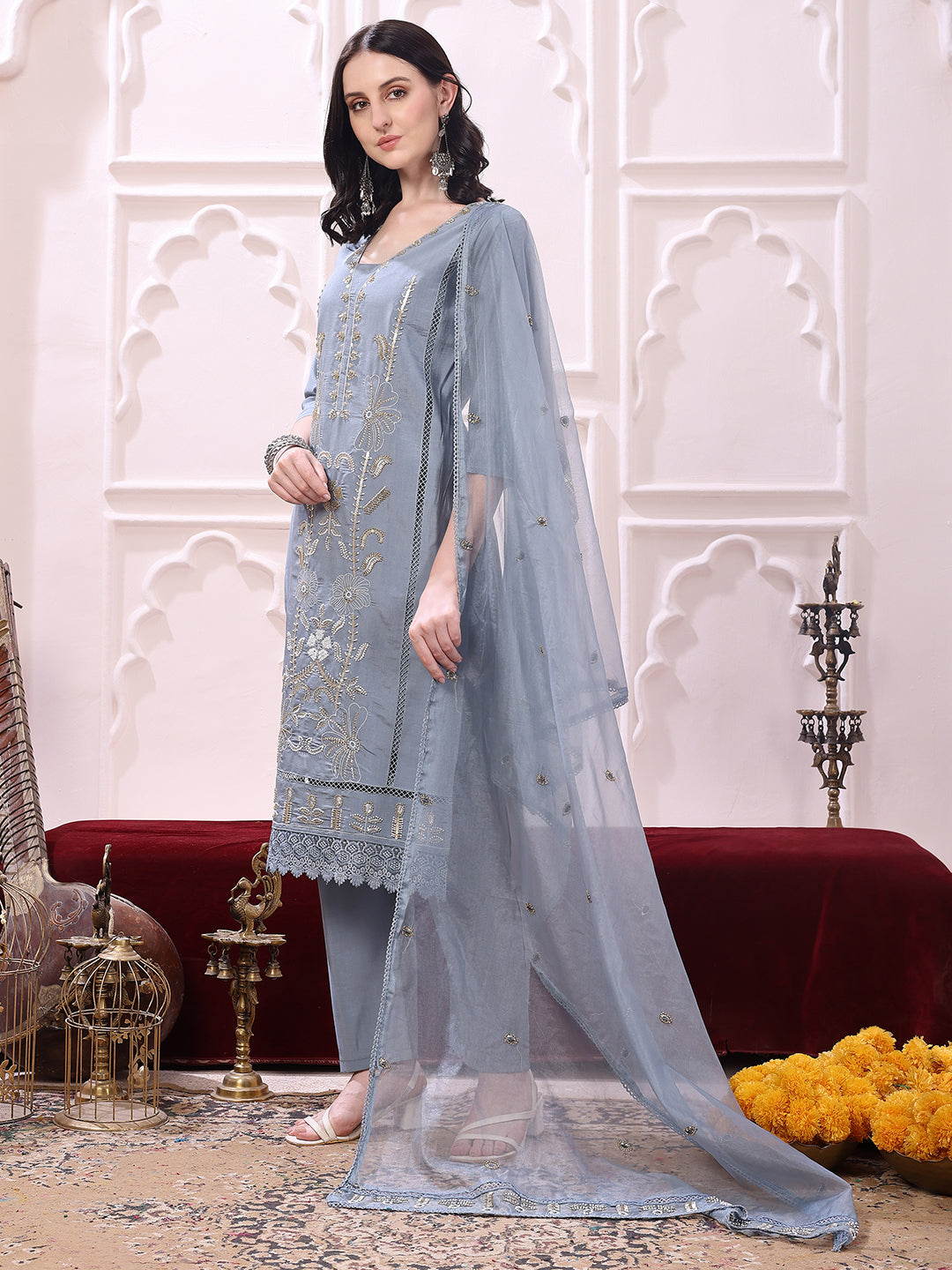 Heavy Hand embroidered Kurta with Pant & Dupatta