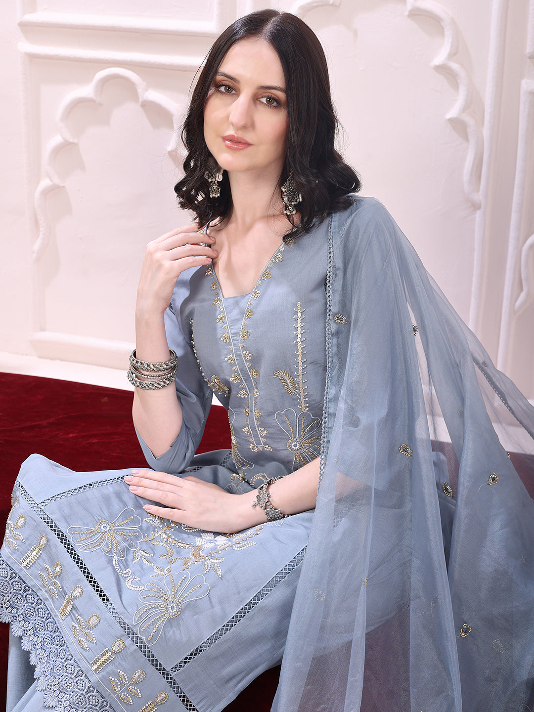 Heavy Hand embroidered Kurta with Pant & Dupatta