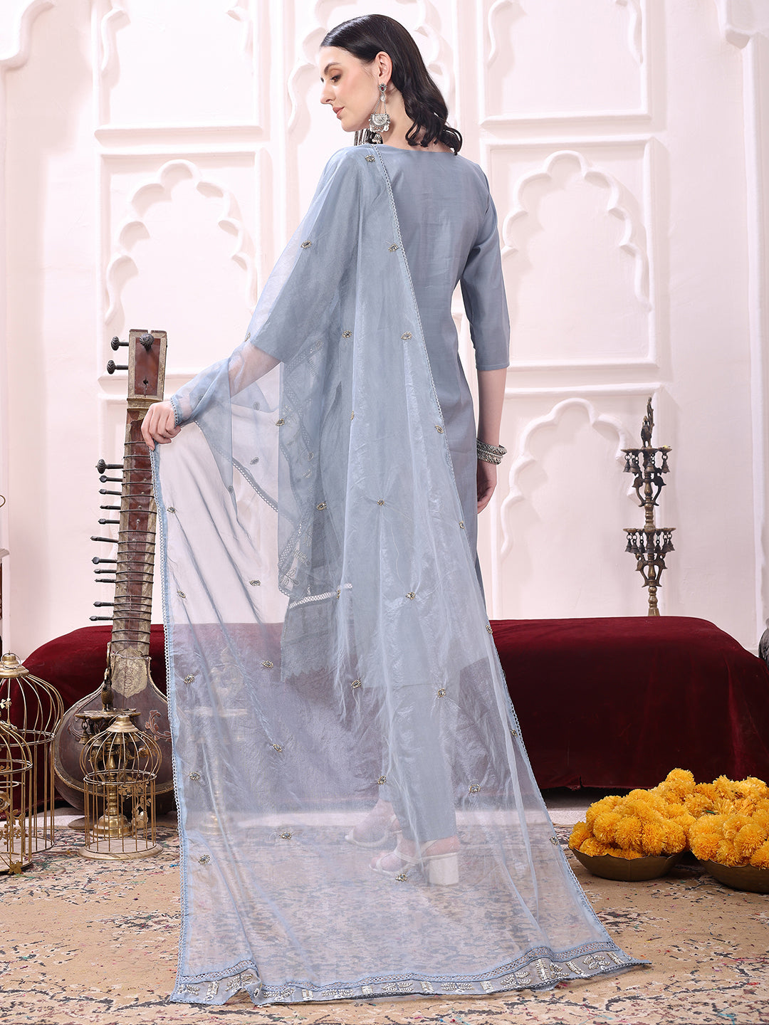 Heavy Hand embroidered Kurta with Pant & Dupatta