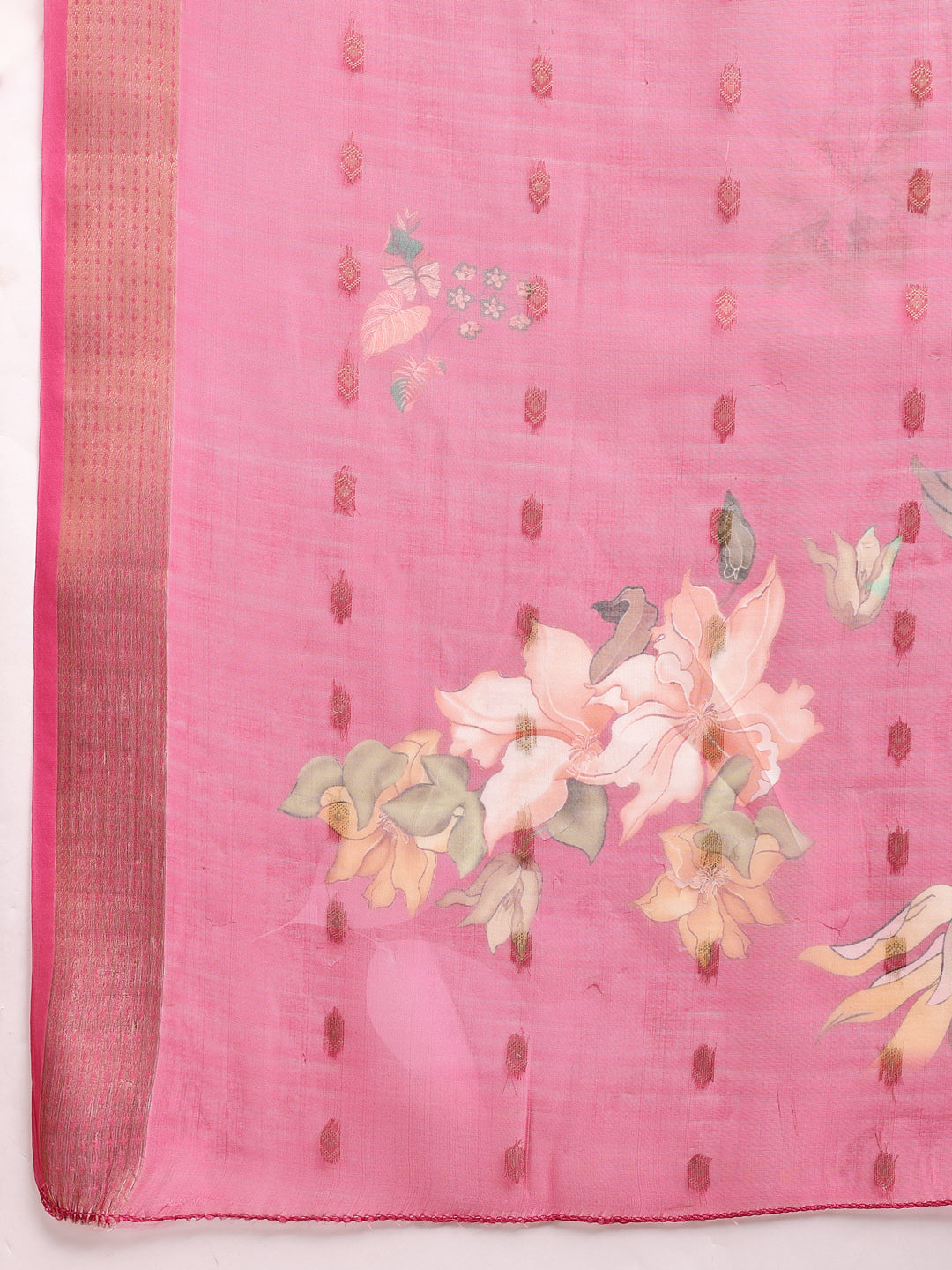 Embroidered Kurta with Pant & Printed Organza Dupatta