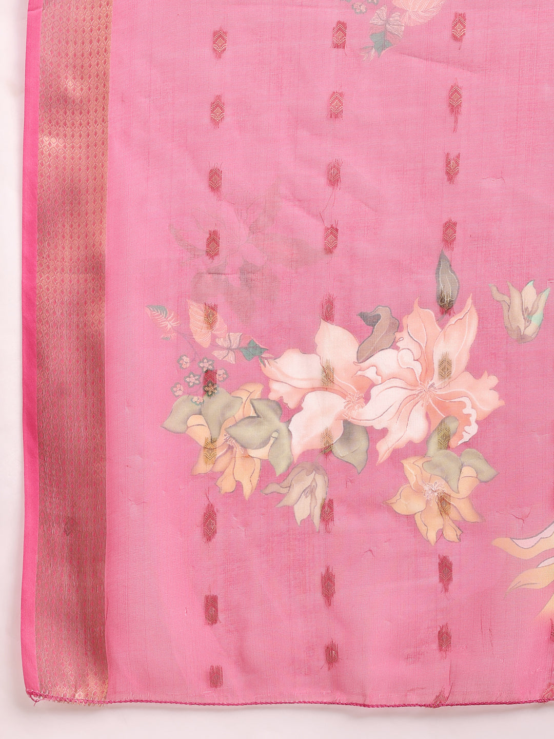 Embroidered Kurta with Pant & Printed Organza Dupatta