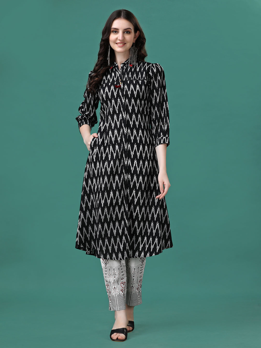 Printed Flared Cotton Kurta with Pant