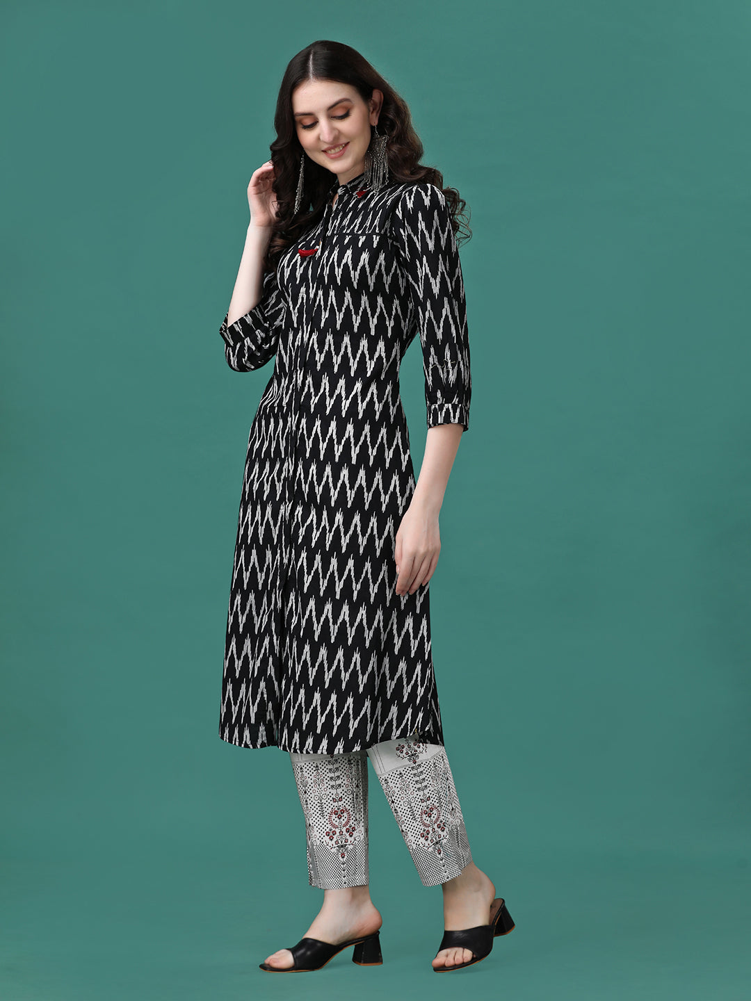 Printed Flared Cotton Kurta with Pant