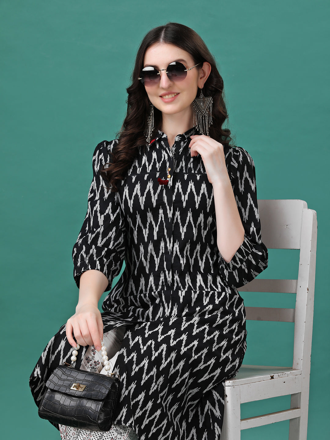 Printed Flared Cotton Kurta with Pant