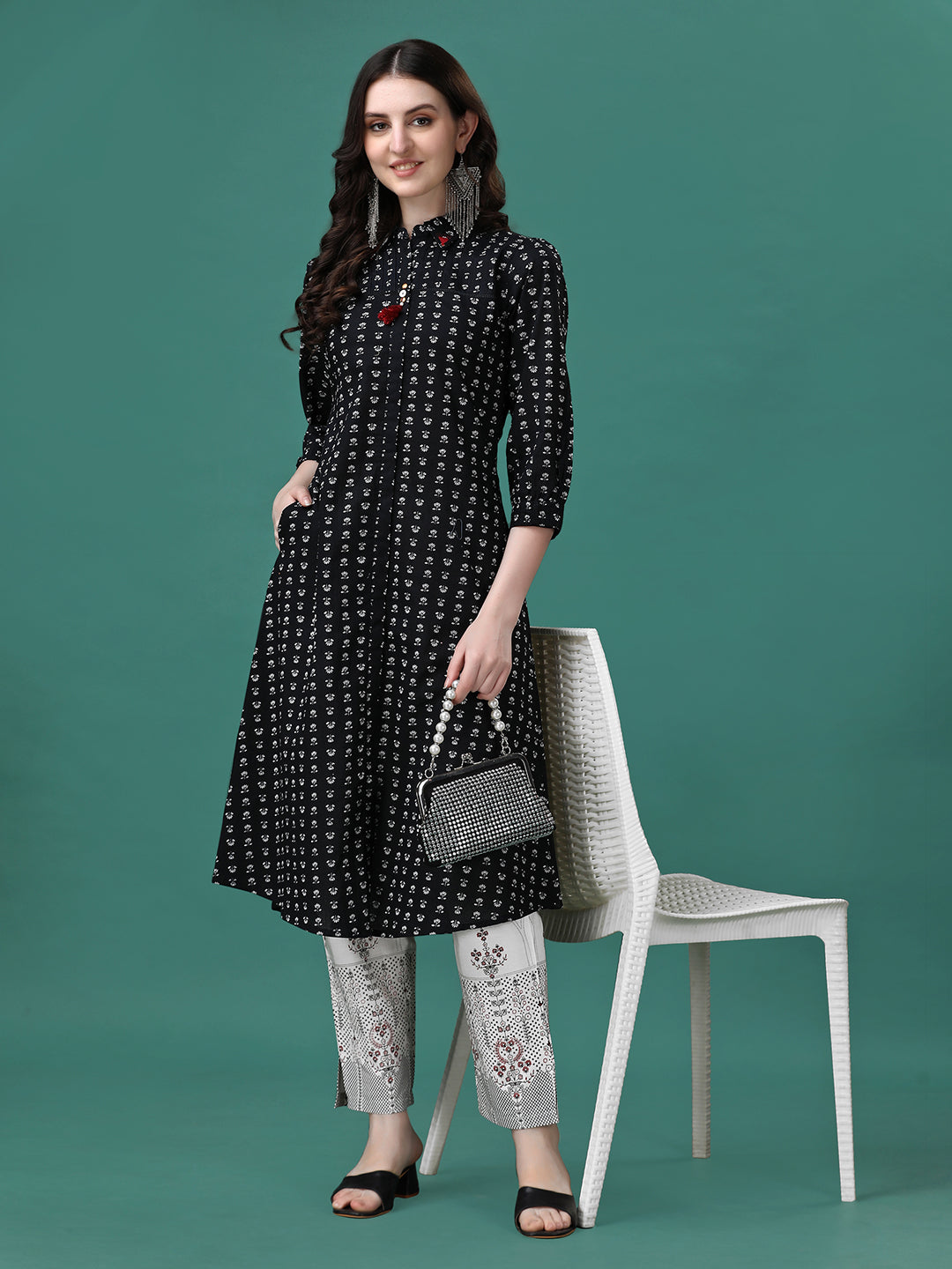 Printed Flared Cotton Kurta with Pant