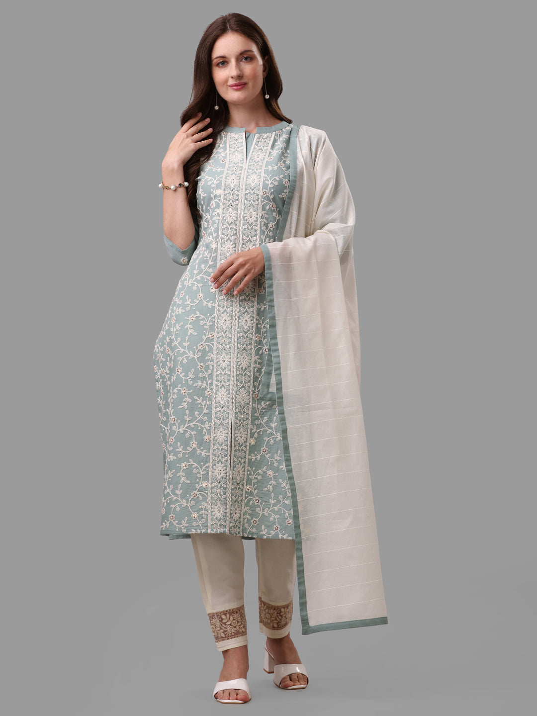 Embroidered Kurta with Pant & Dupatta Set