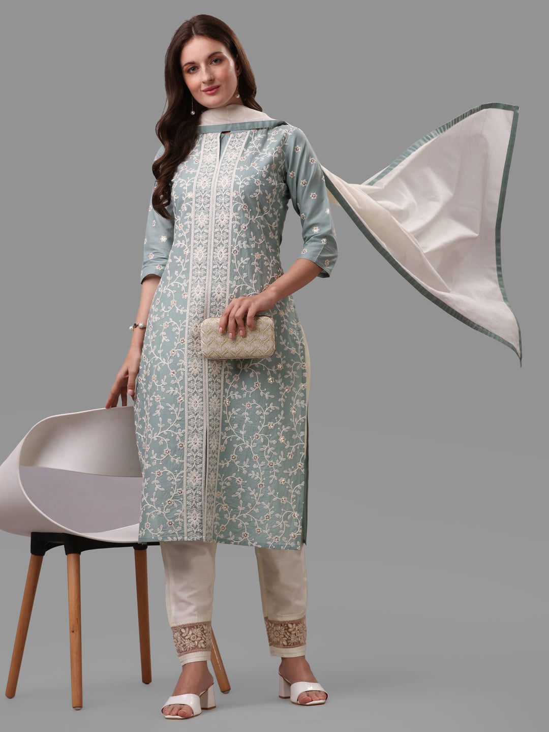 Embroidered Kurta with Pant & Dupatta Set