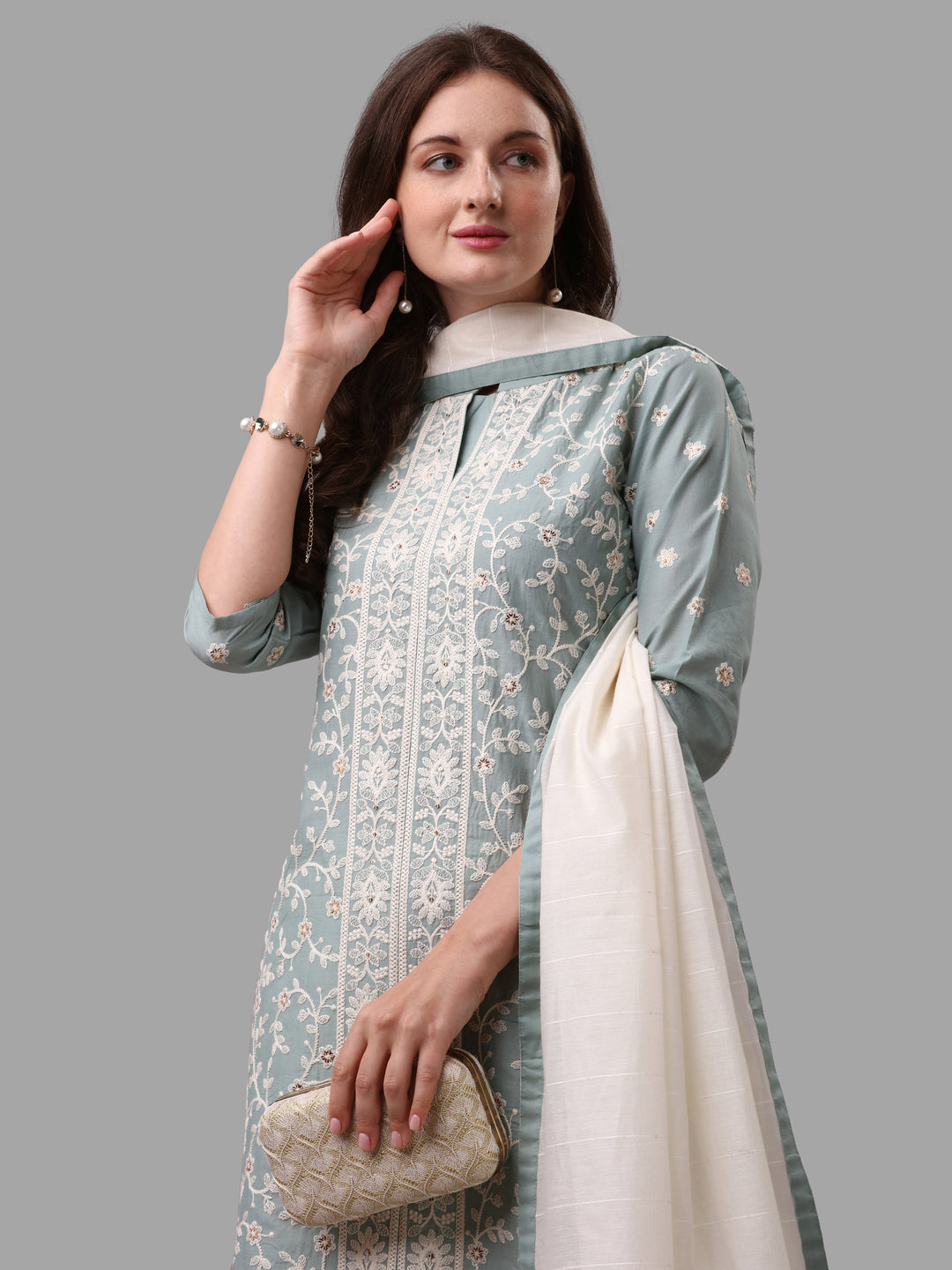 Embroidered Kurta with Pant & Dupatta Set