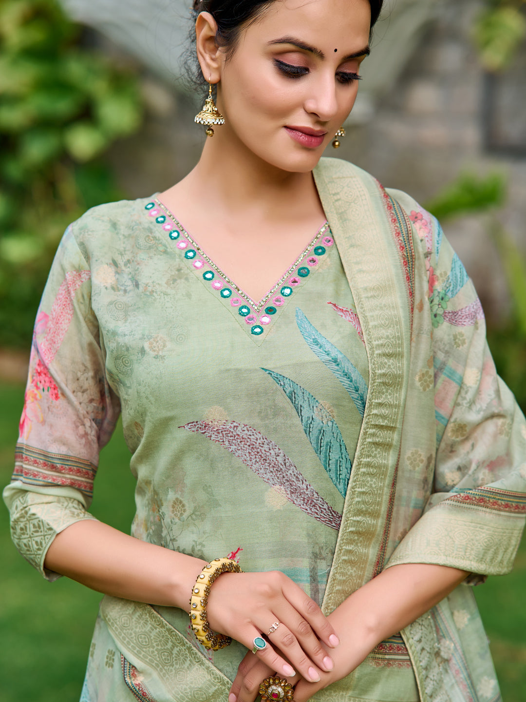 Mirror Embroidered Banarasi Silk Kurta with pant & Banarasi Dupatta