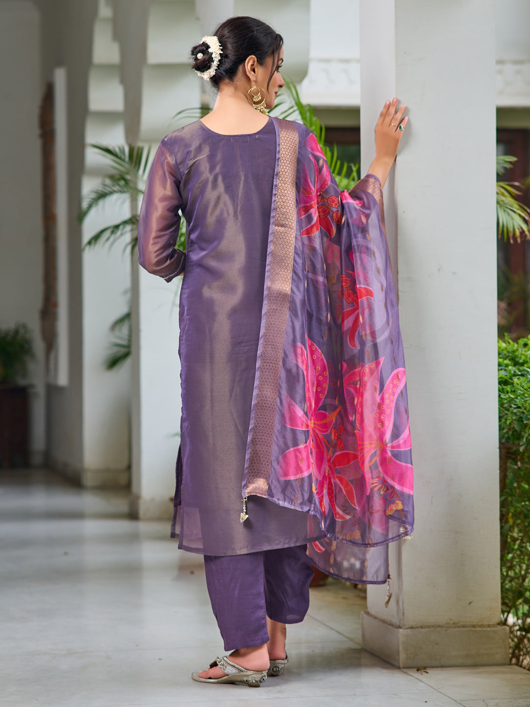 Hand Embroidered Silk Kurta with Embroidered Pant & Printed Organza dupatta