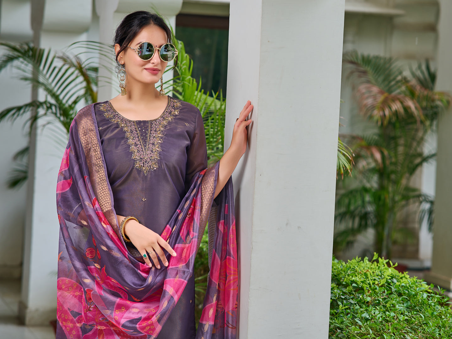 Hand Embroidered Silk Kurta with Embroidered Pant & Printed Organza dupatta