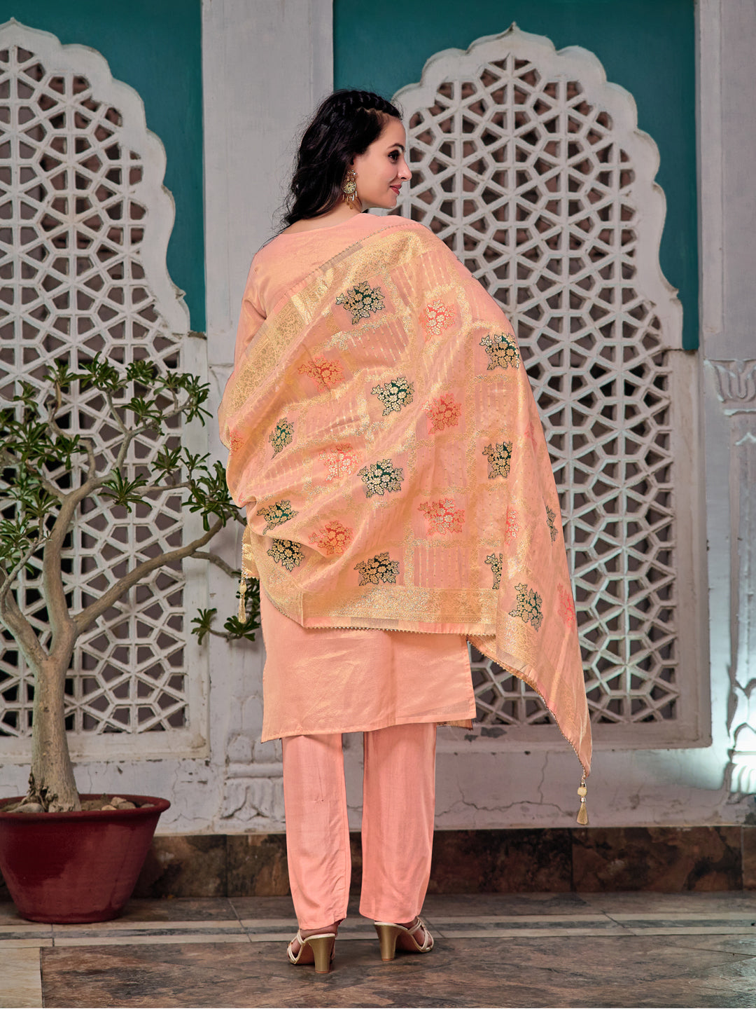 Embroidered Jacquard Silk Kurta with Pant & Jacquard Banarasi Dupatta