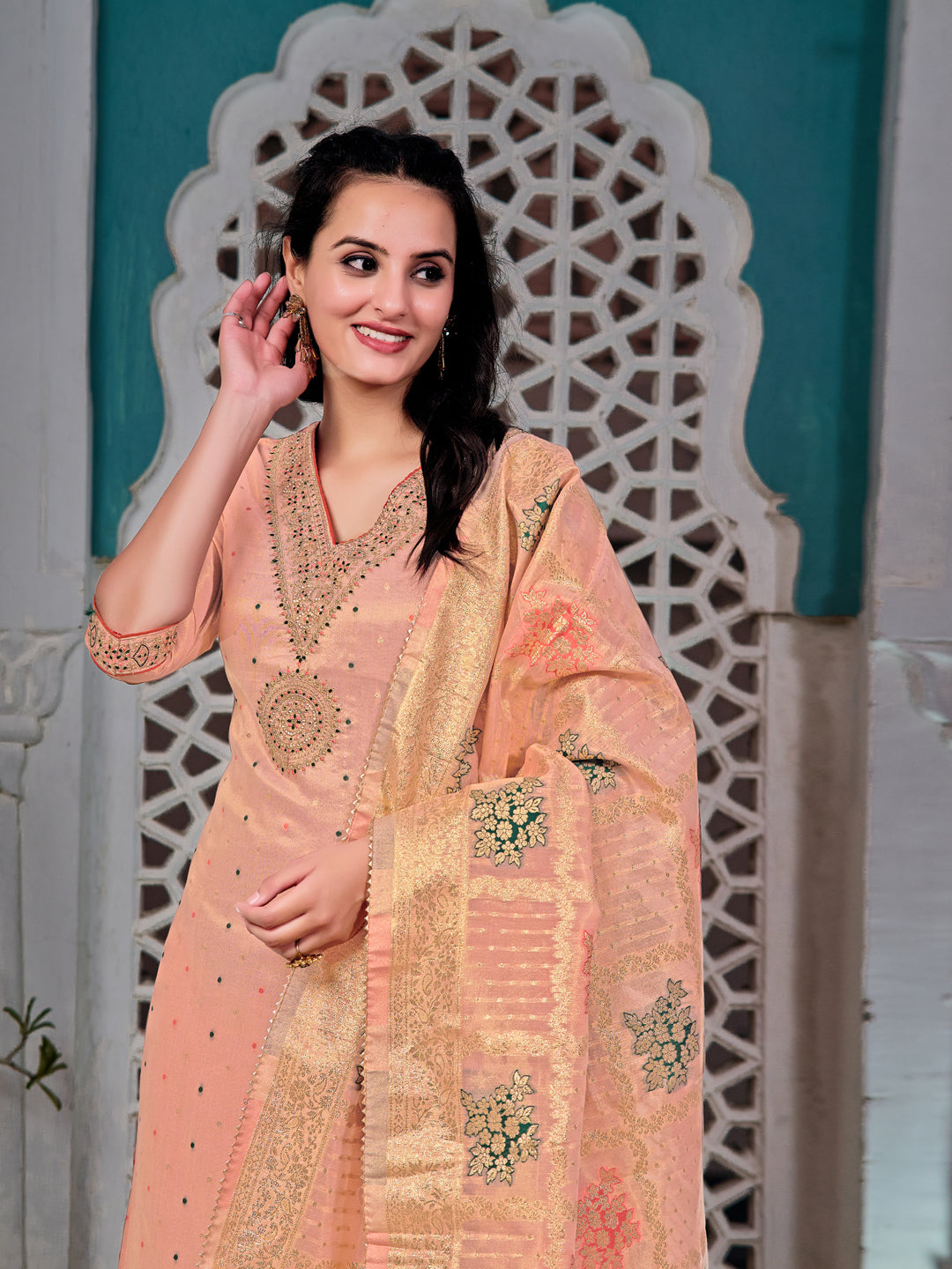 Embroidered Jacquard Silk Kurta with Pant & Jacquard Banarasi Dupatta