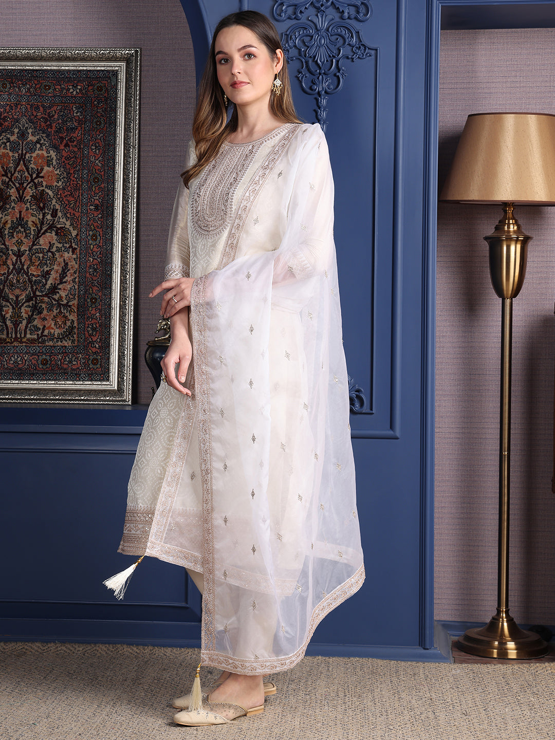 Embroidered Banarasi jacquard Kurta with pant & Embroidered Dupatta