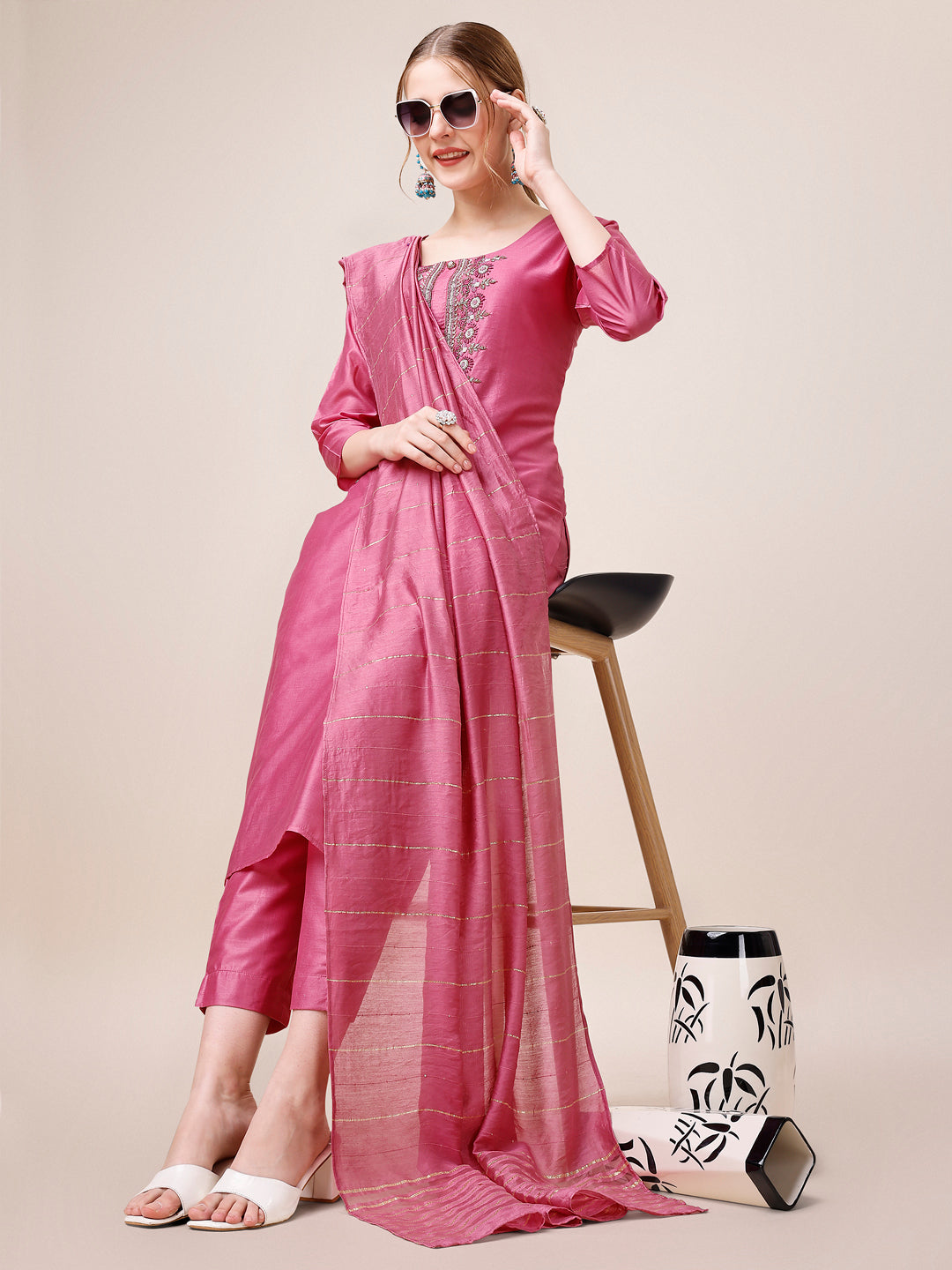 Embroidered Kurta with Pant and Dupatta Set