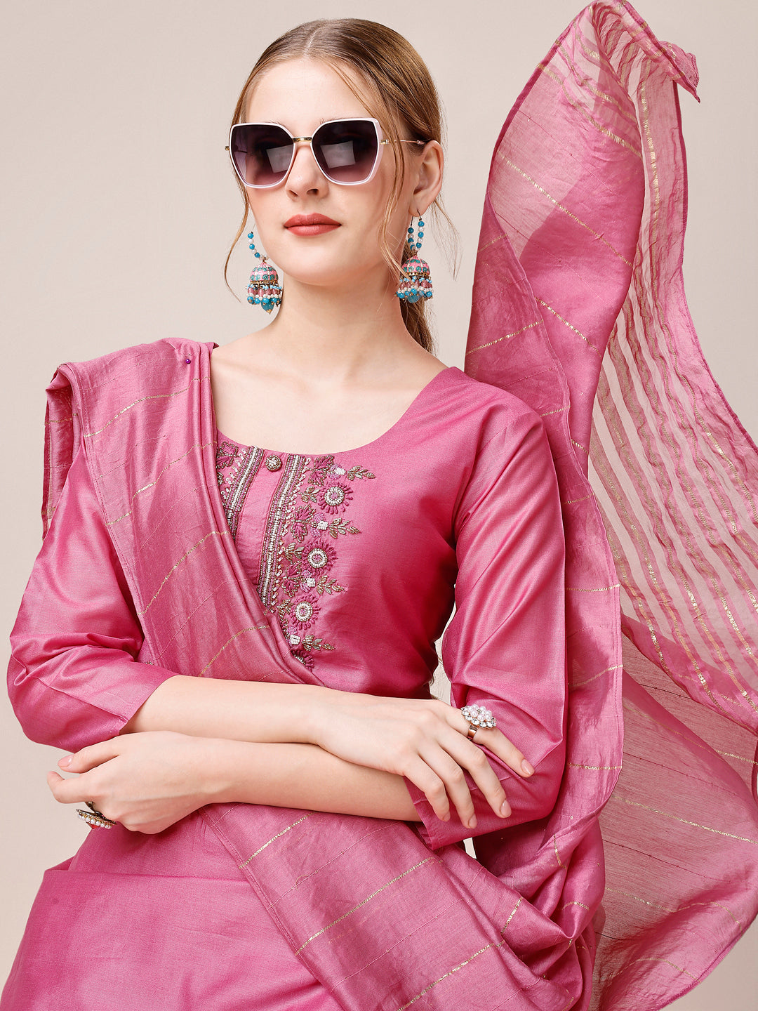 Embroidered Kurta with Pant and Dupatta Set