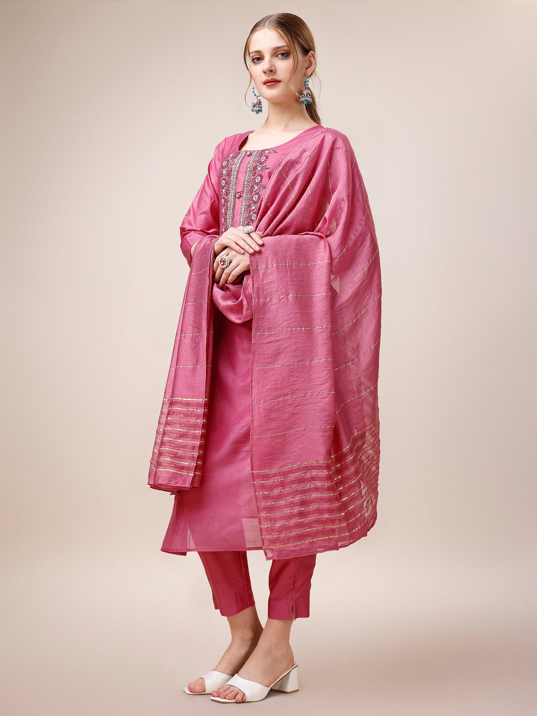 Embroidered Kurta with Pant and Dupatta Set