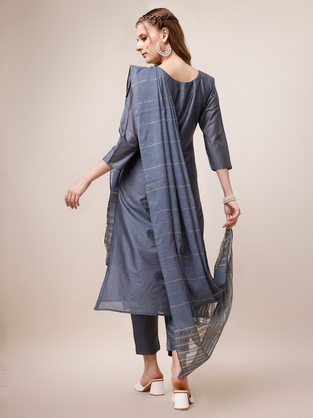 Embroidered Kurta with Pant and Dupatta Set