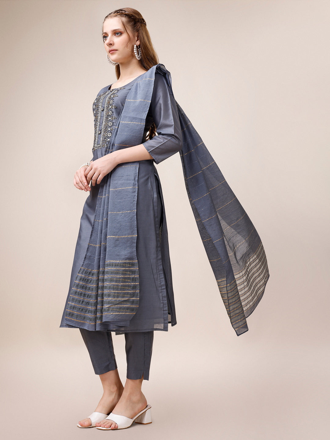 Embroidered Kurta with Pant and Dupatta Set