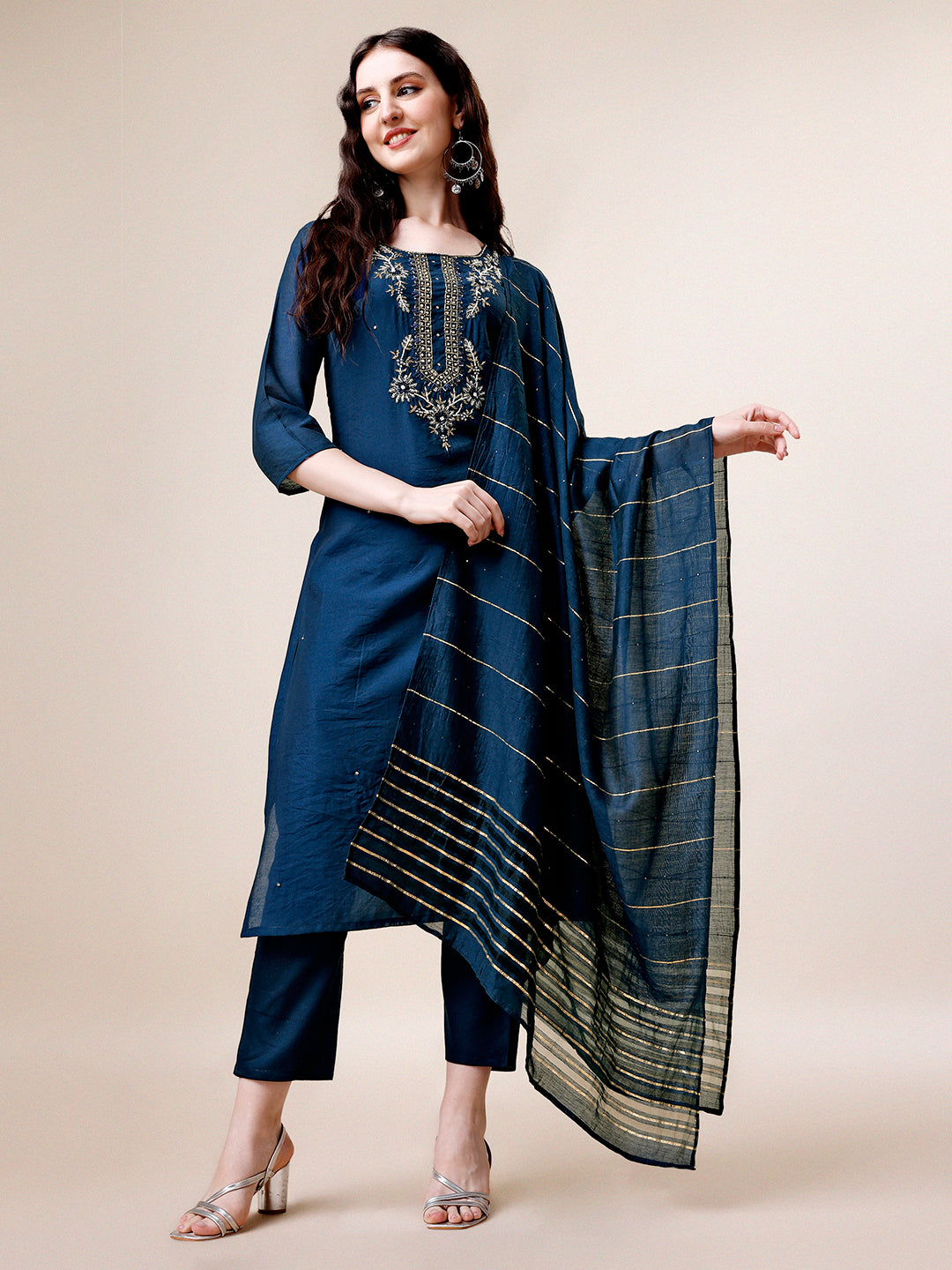 Hand Embroidered Kurta with pant & dupatta