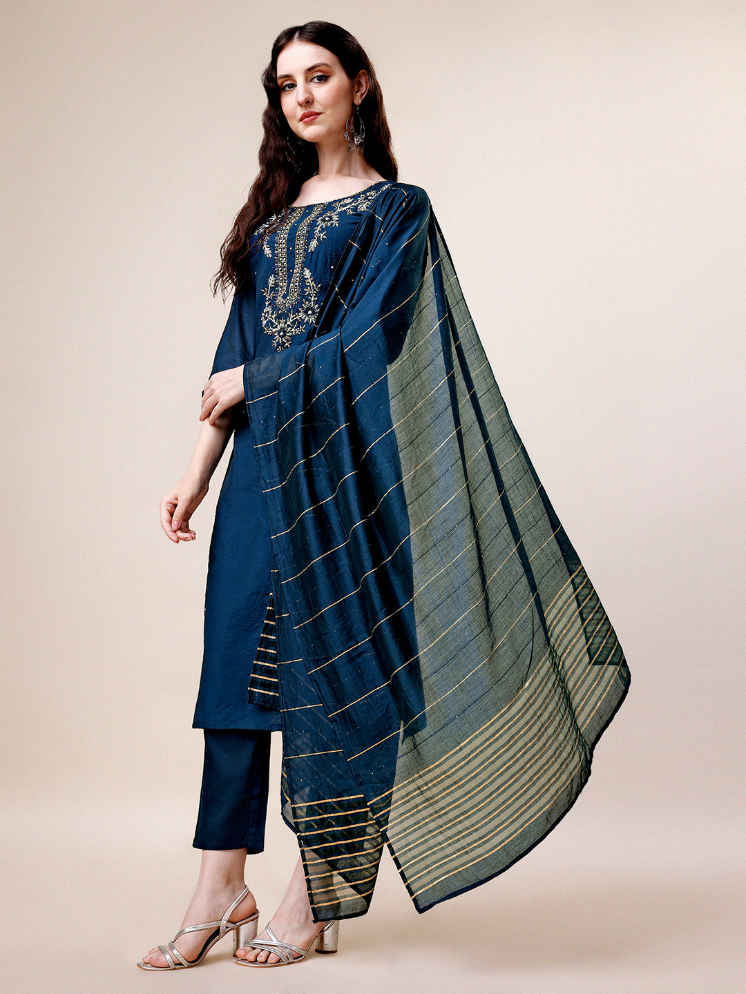 Hand Embroidered Kurta with pant & dupatta