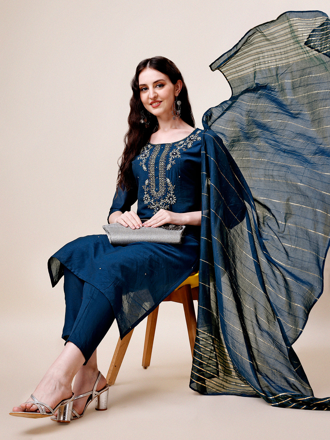 Hand Embroidered Kurta with pant & dupatta