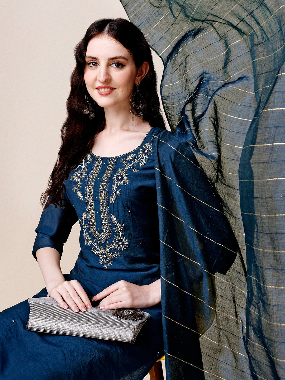 Hand Embroidered Kurta with pant & dupatta