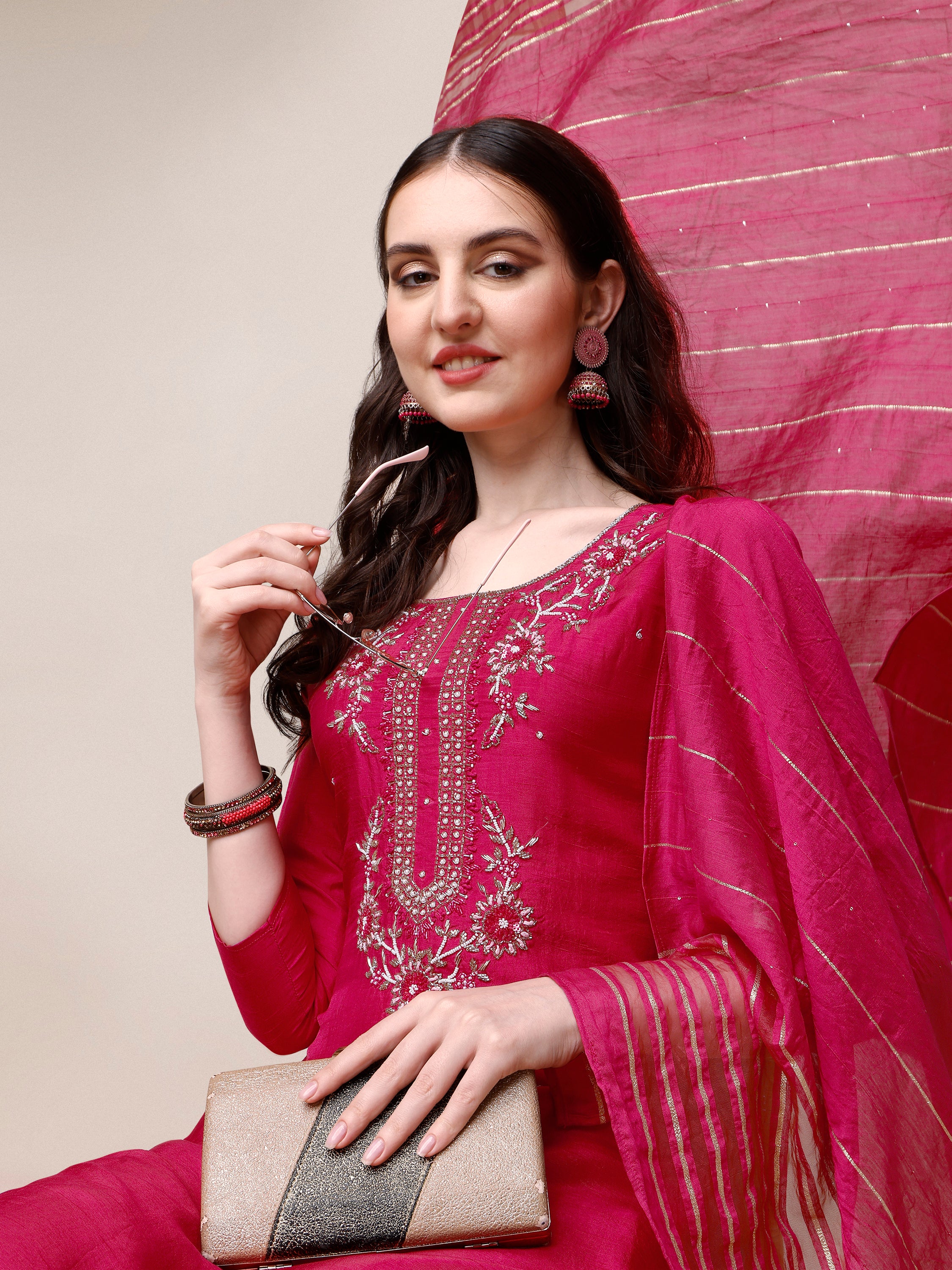 Embroidered Kurta with Pant & Dupatta Set