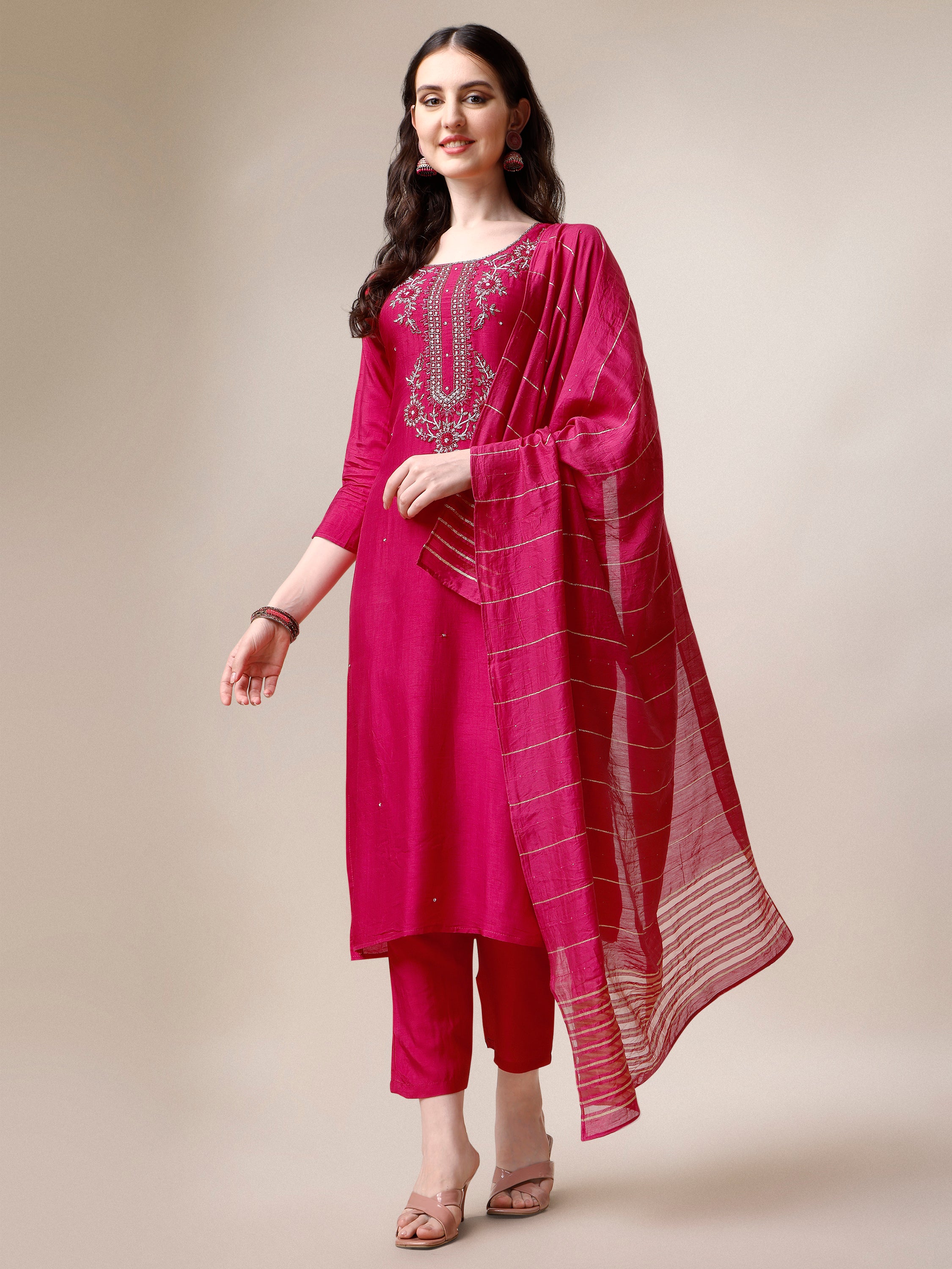 Embroidered Kurta with Pant & Dupatta Set