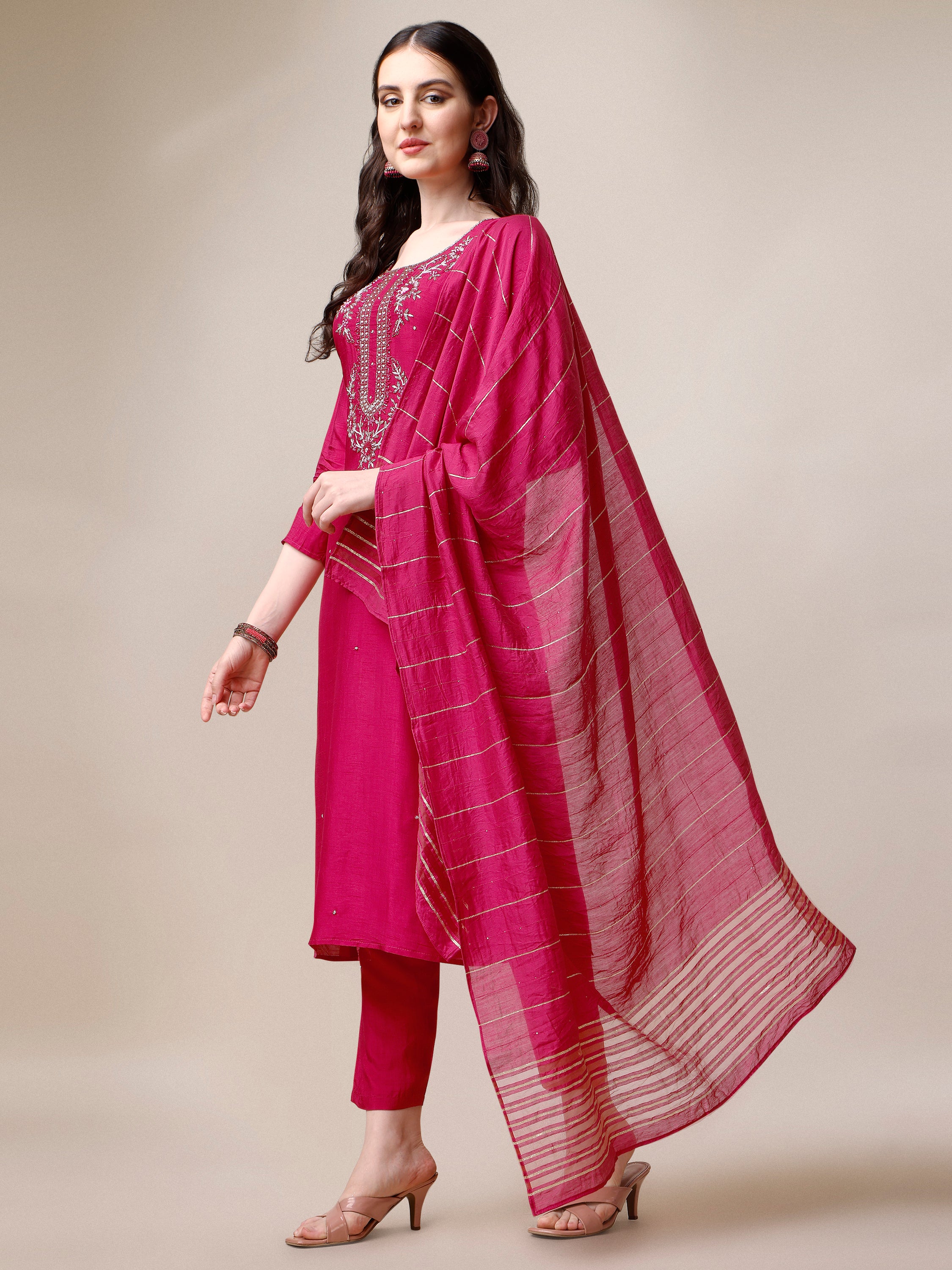 Embroidered Kurta with Pant & Dupatta Set