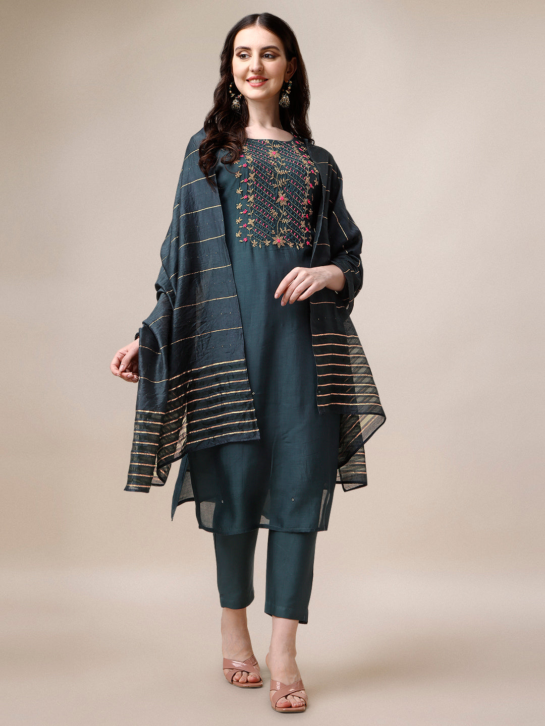 Embroidered Kurta with Pant & Dupatta Set