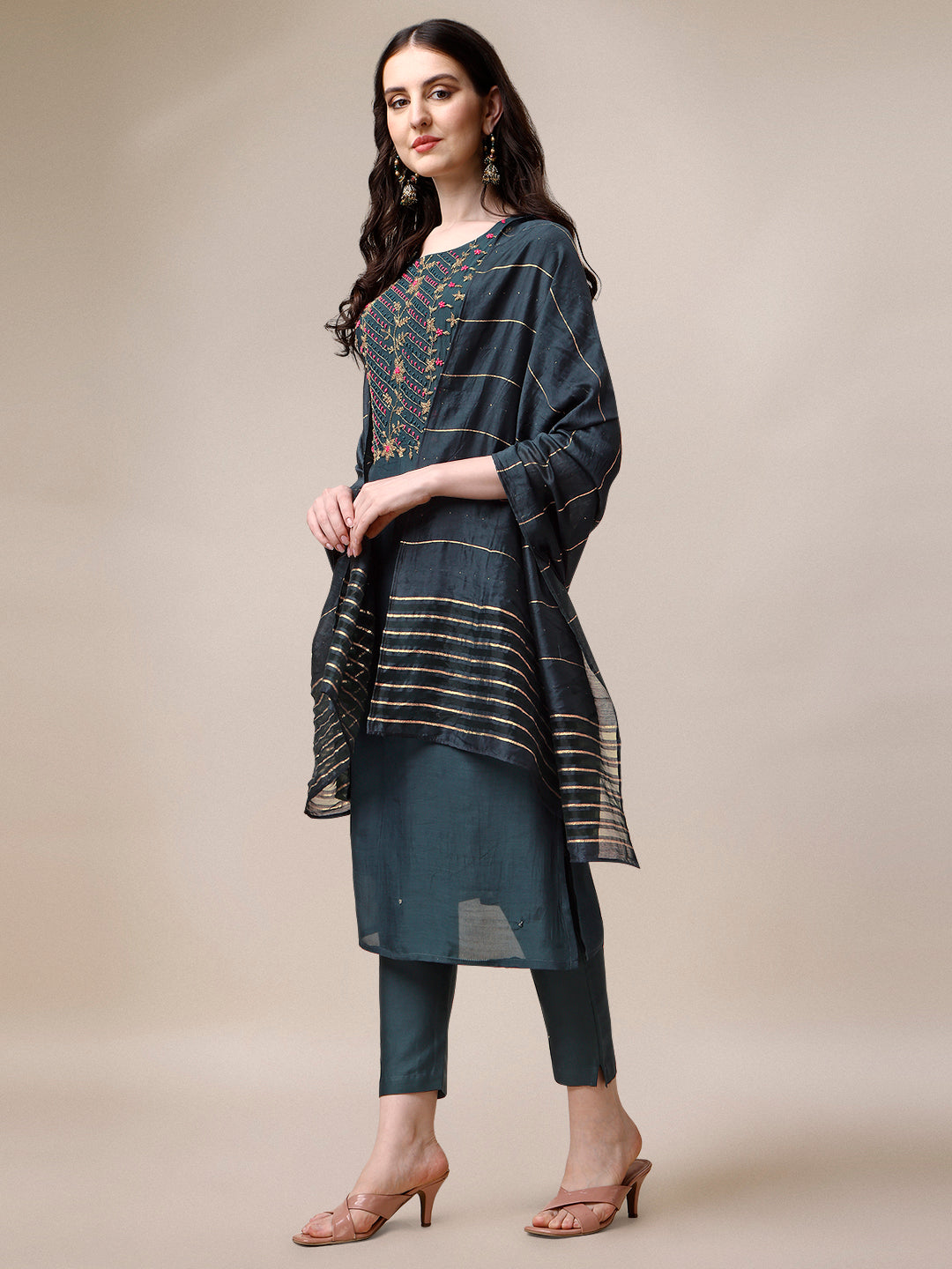 Embroidered Kurta with Pant & Dupatta Set