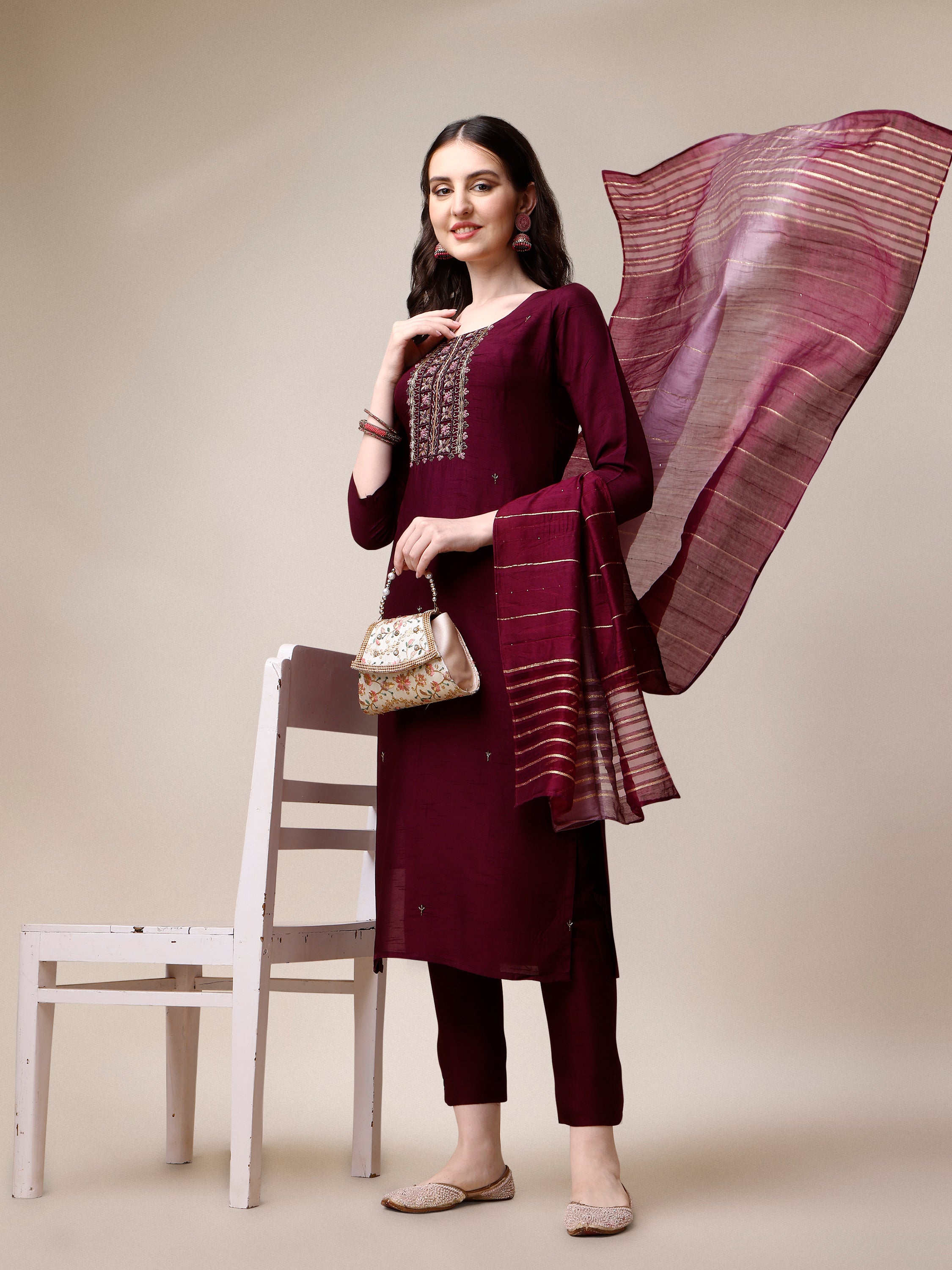 Embroidered Kurta with Pant & Dupatta Set