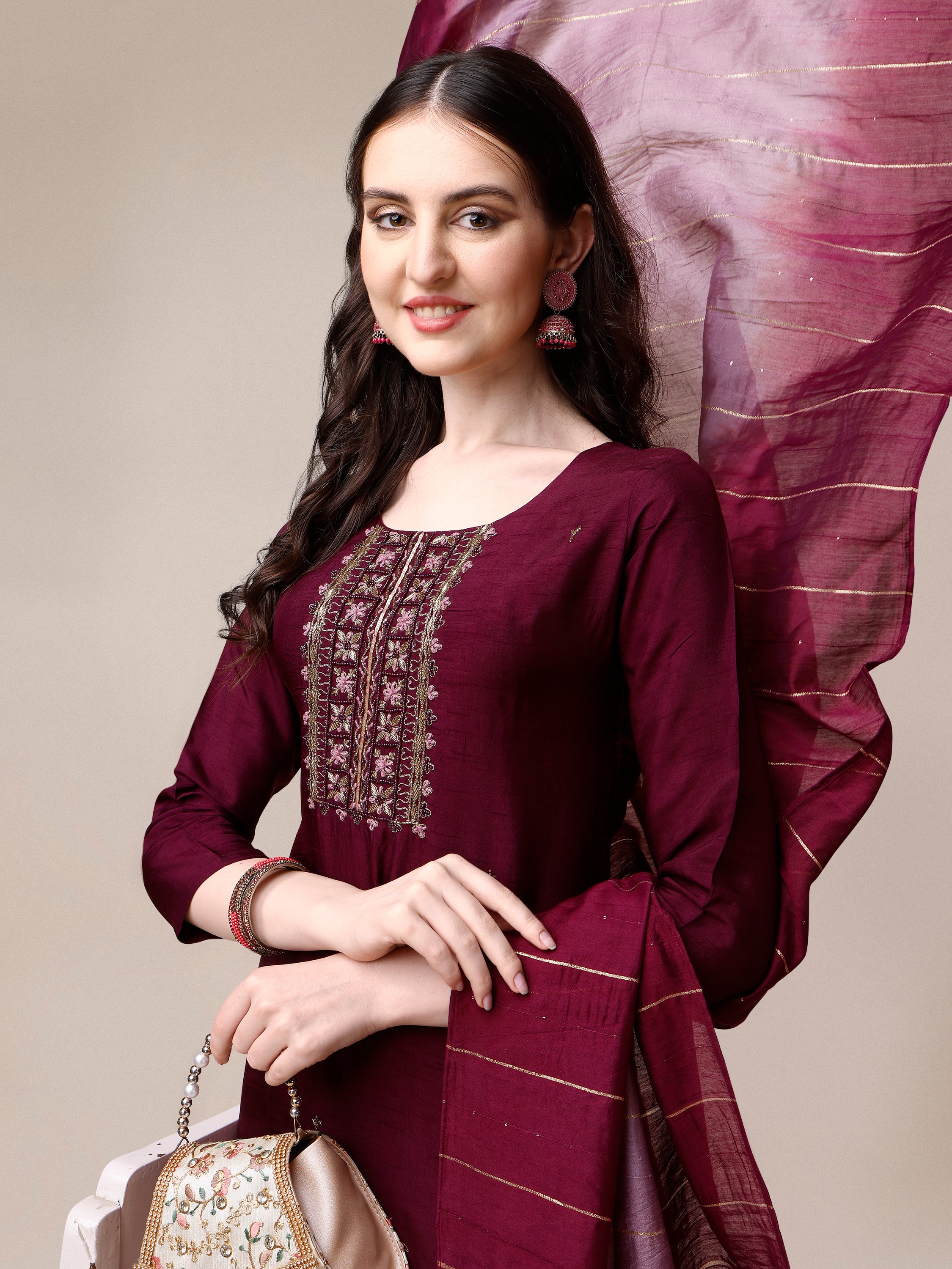 Embroidered Kurta with Pant & Dupatta Set