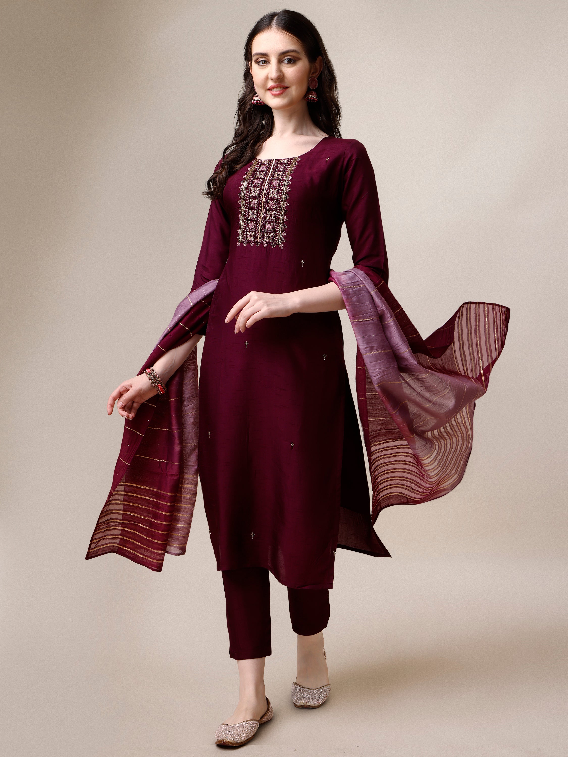 Embroidered Kurta with Pant & Dupatta Set