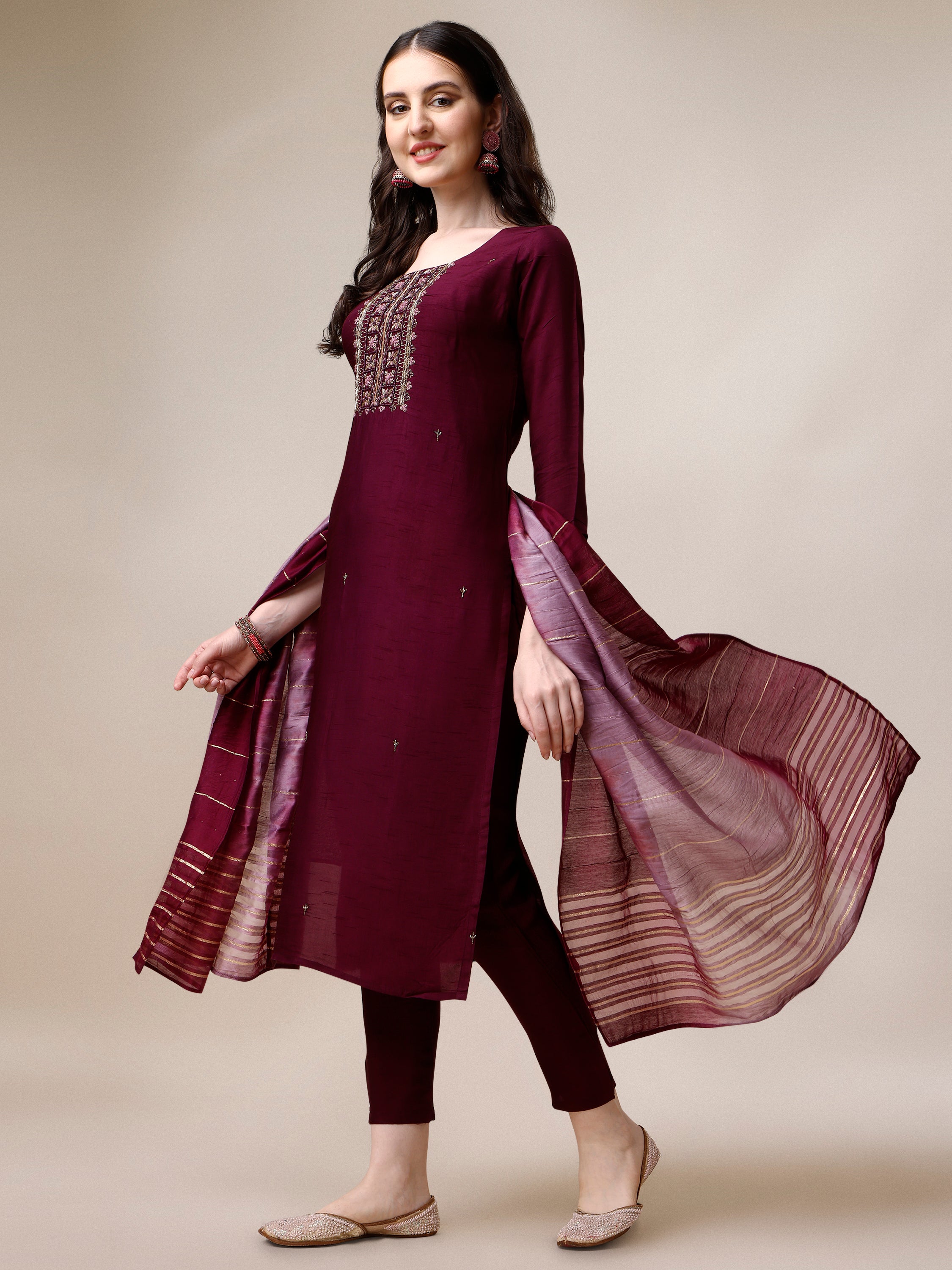 Embroidered Kurta with Pant & Dupatta Set